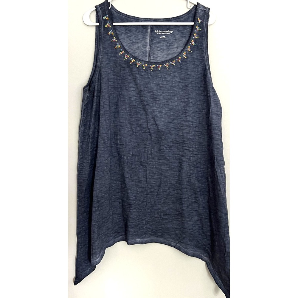 Soft Surroundings Tank Women XL Beaded Sleeveless Asymmetrical Embellished NWT